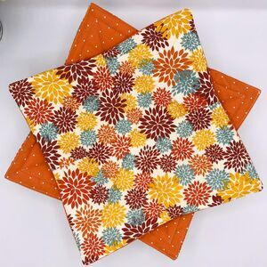 Microwave Dinner Plate Cozy: Reversible, Fall Orange Yellow Floral Colors